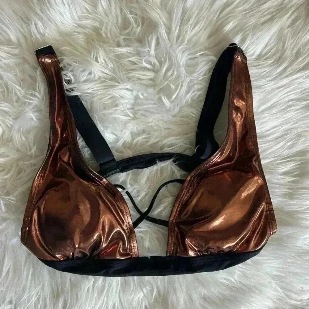 Bronze Metallic Bikini Top size S shiny swimsuit